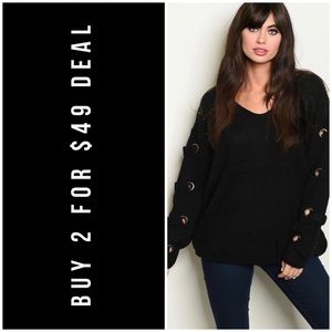 BLACK LACE DETAIL KNIT SWEATER